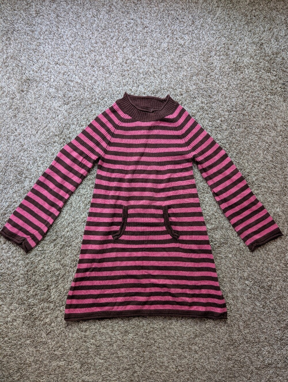 Little Girl's Striped‎ Pink and Brown Knit Sweater Dress Angora Cotton Blend